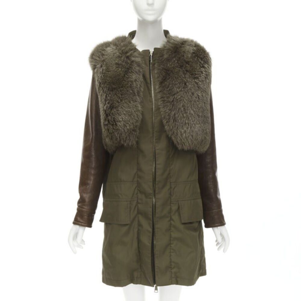 Givenchy Leather Sleeve Fur Anorak Coat